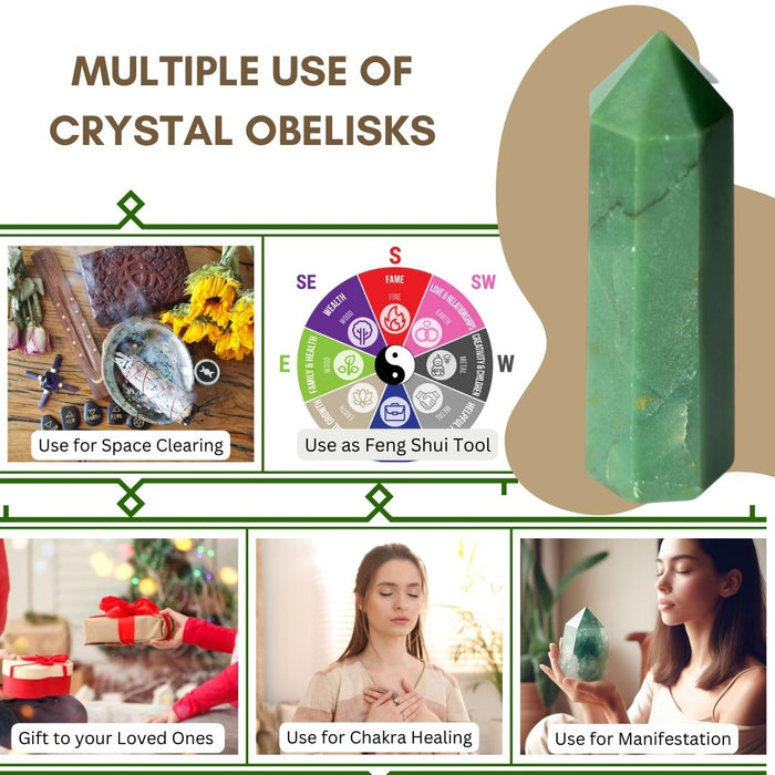 8 CORNER GREEN JADE OBELISK