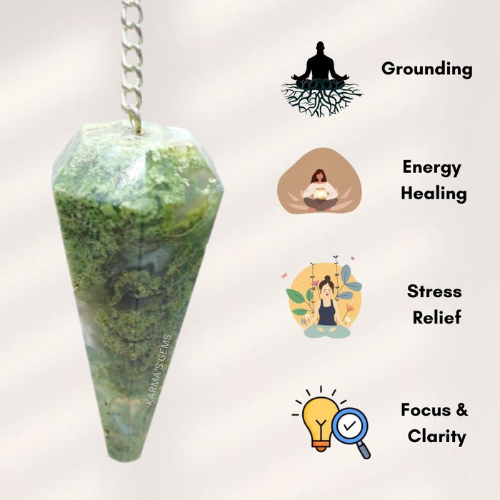 MOSS AGATE STONE DOWSING PENDULUM