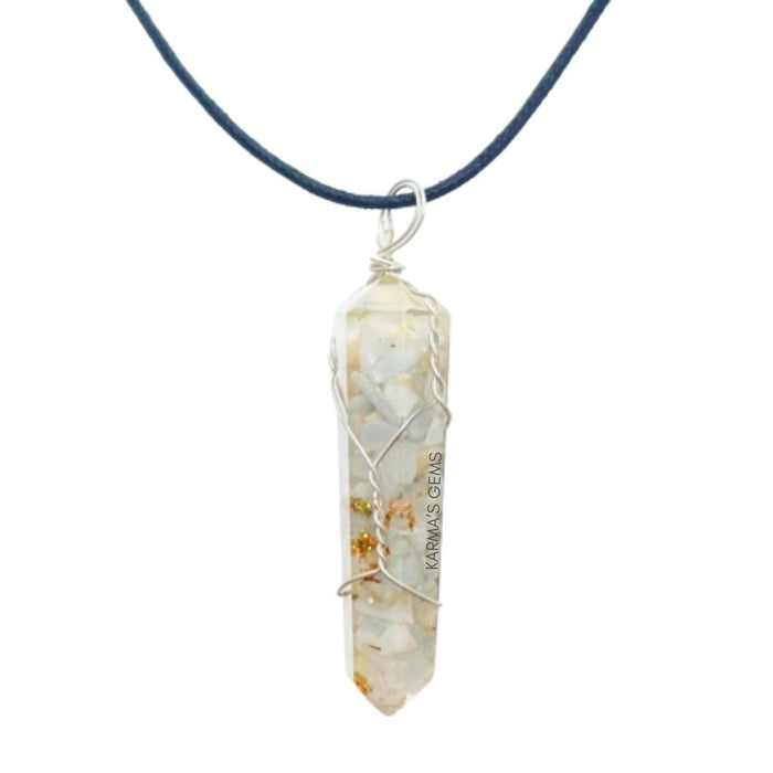 DOUBLE TERMINATED ANGELITE WRAPPED PENDANT