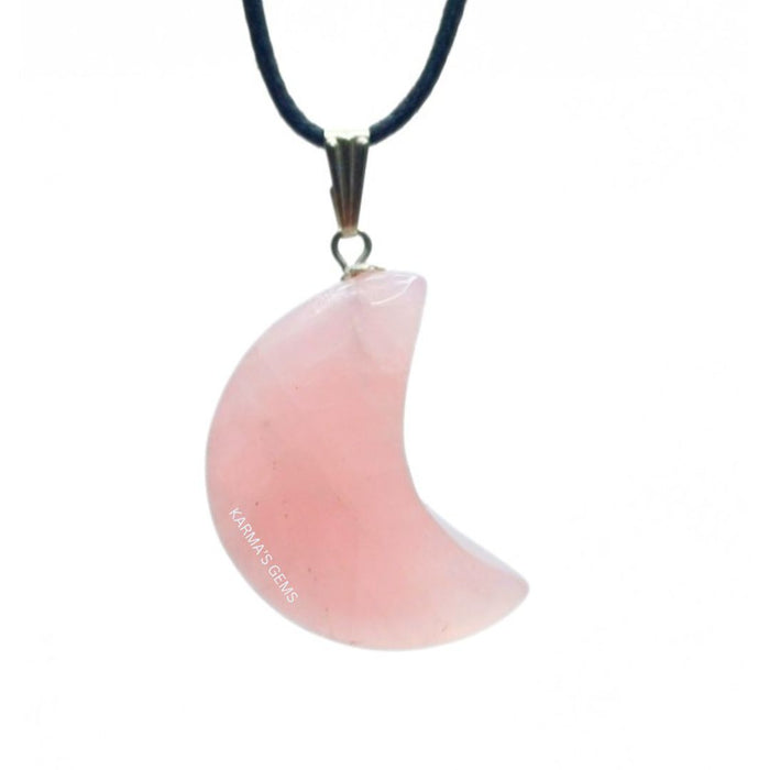 CRESCENT MOON ROSE QUARTZ PENDANT