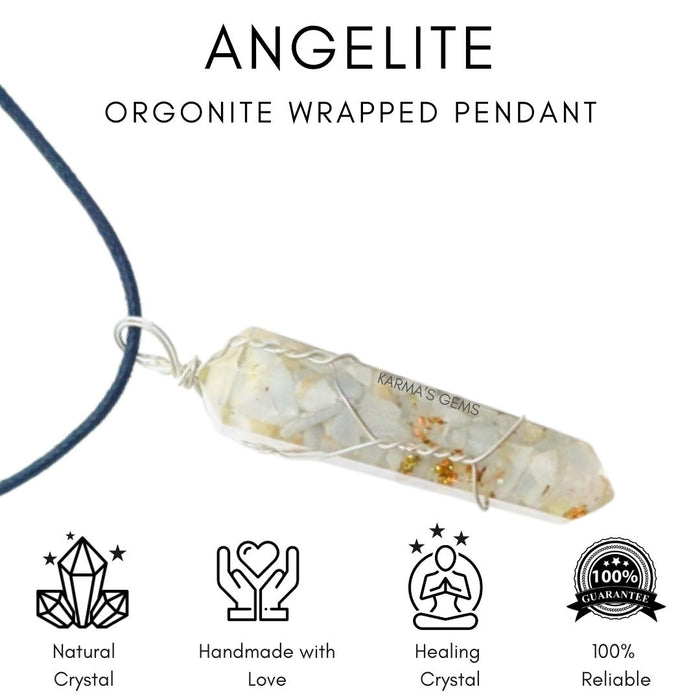 DOUBLE TERMINATED ANGELITE WRAPPED PENDANT