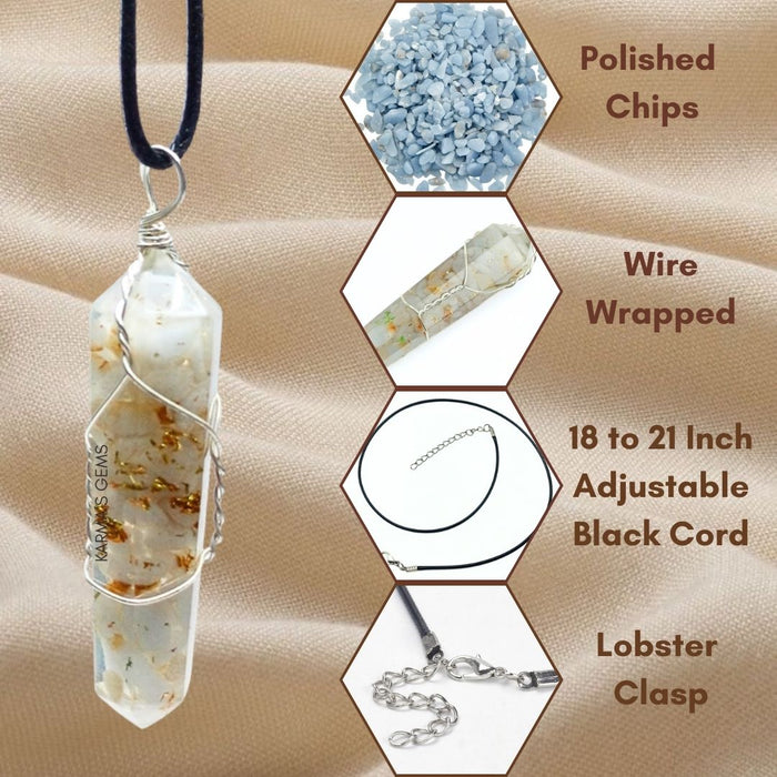 DOUBLE TERMINATED ANGELITE WRAPPED PENDANT