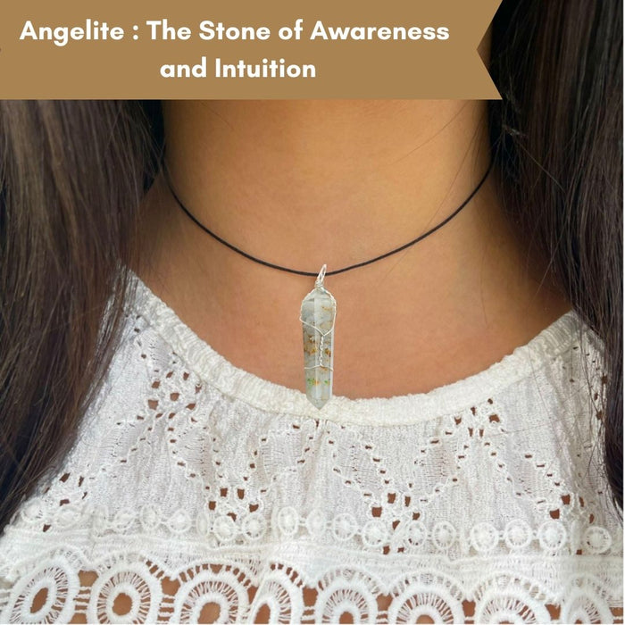 DOUBLE TERMINATED ANGELITE WRAPPED PENDANT