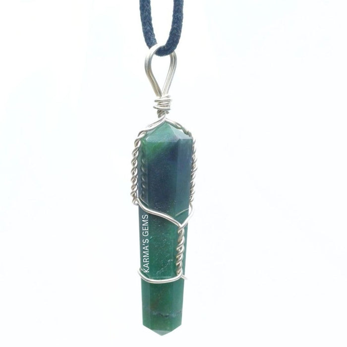 DOUBLE POINT GREEN JADE WRAPPED PENDANT