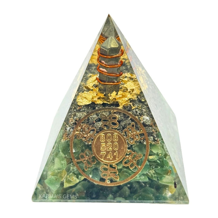 GREEN, PYRITE ZIBU ORGONITE PYRAMID