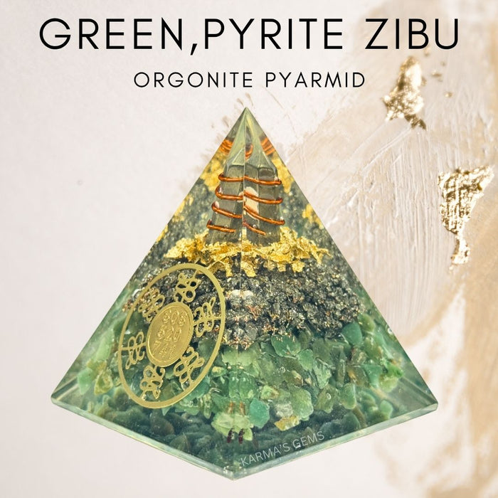 GREEN, PYRITE ZIBU ORGONITE PYRAMID