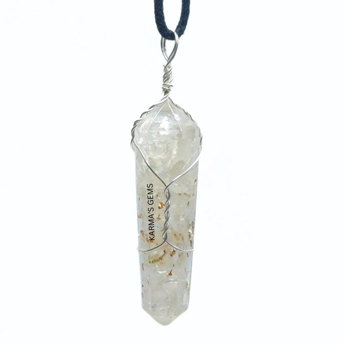 DOUBLE TERMINATED CLEAR QUARTZ WRAPPED PENDANT
