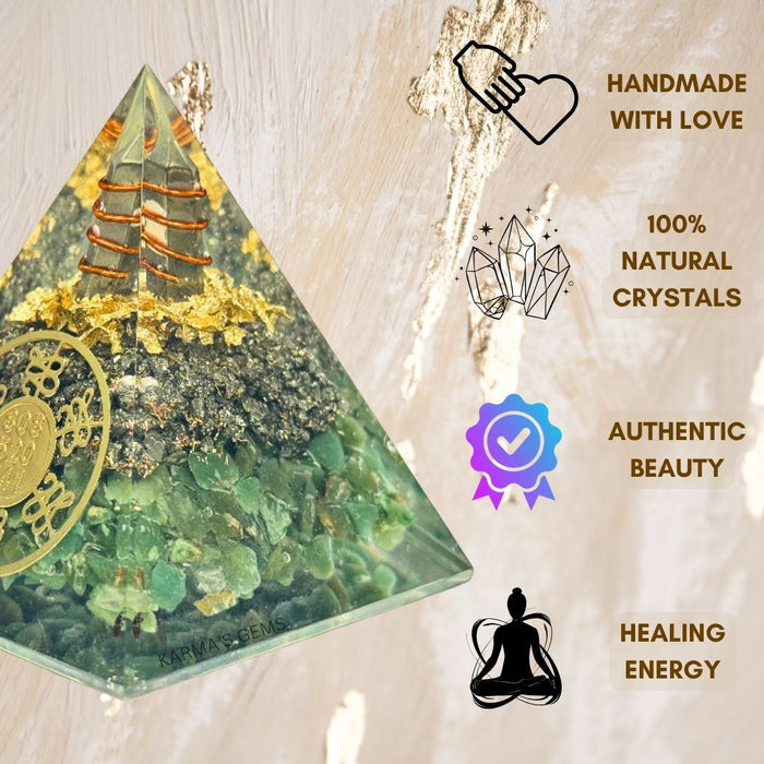 GREEN, PYRITE ZIBU ORGONITE PYRAMID