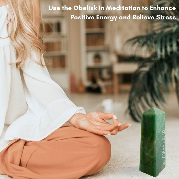 4 CORNER GREEN JADE OBELISK