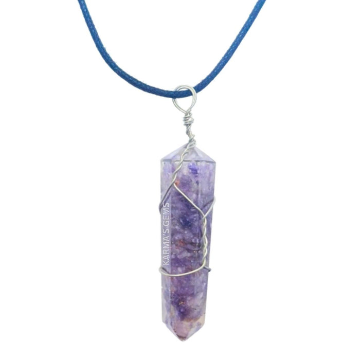 DOUBLE TERMINATED LEPIDOLITE WRAPPED PENDANT