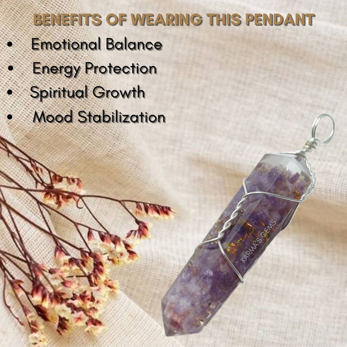 DOUBLE TERMINATED LEPIDOLITE WRAPPED PENDANT