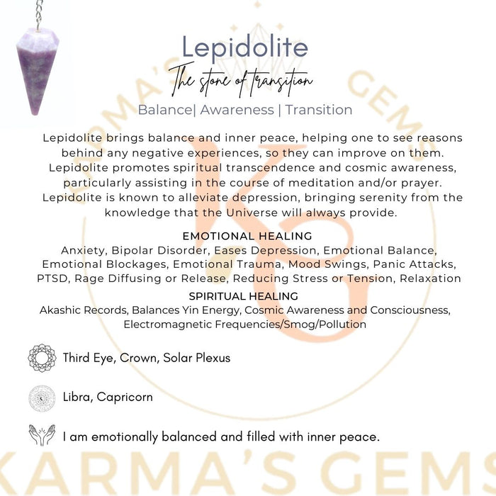 LEPIDOLITE STONE DOWSING PENDULUM