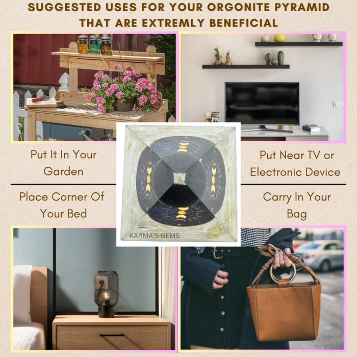 SUN, MOON SELENITE ORGONITE PYRAMID