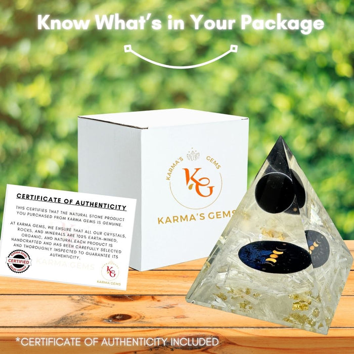 SUN, MOON SELENITE ORGONITE PYRAMID