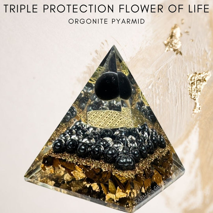 TRIPLE PROTECTION FLOWER OF LIFE ORGONITE PYRAMID