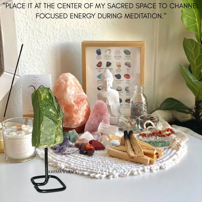 RAW GREEN JADE STONE ON STAND
