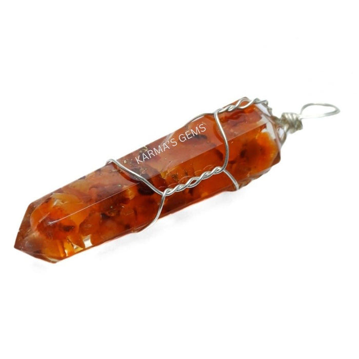 DOUBLE TERMINATED RED CARNELIAN WRAPPED PENDANT