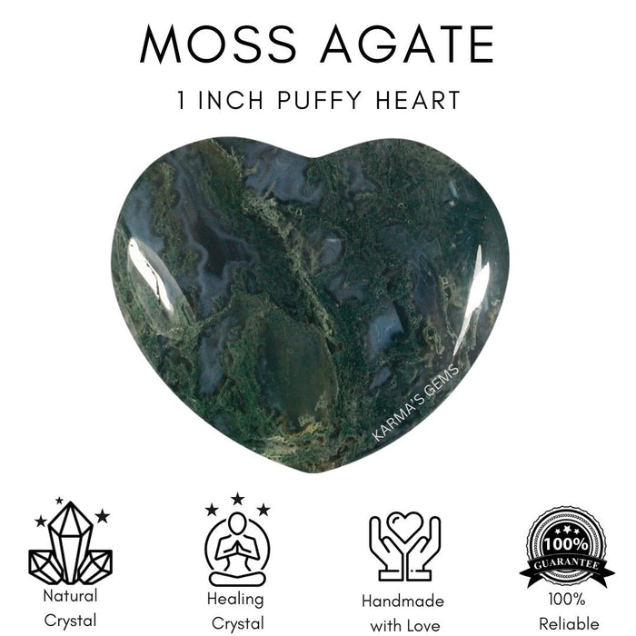 1" MOSS AGATE PUFFY HEART