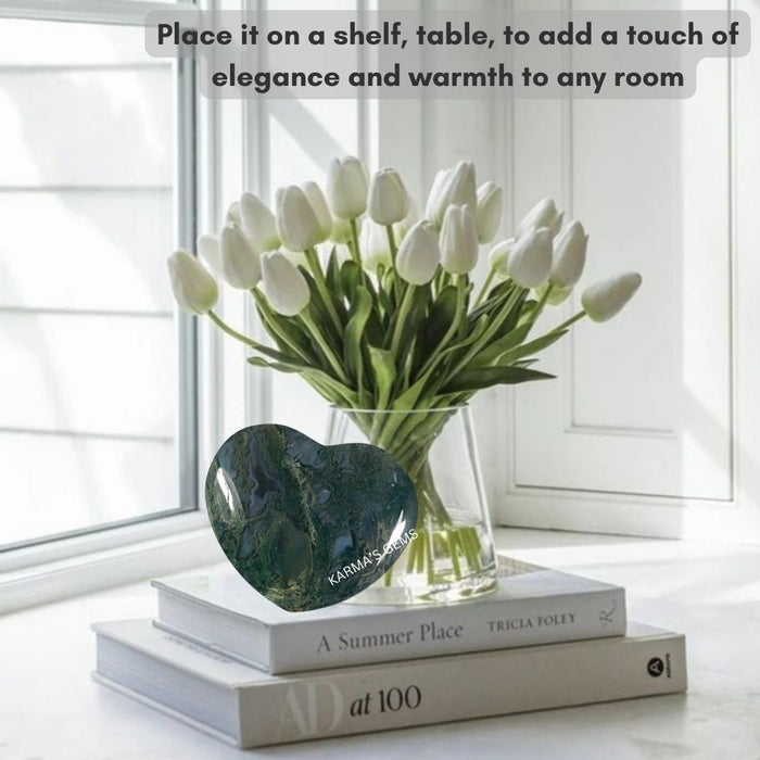 1" MOSS AGATE PUFFY HEART