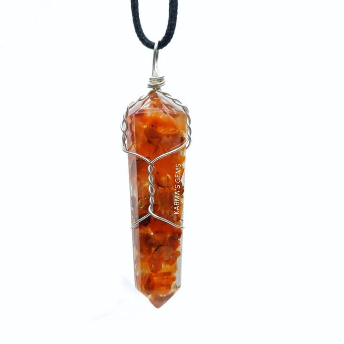 DOUBLE TERMINATED RED CARNELIAN WRAPPED PENDANT