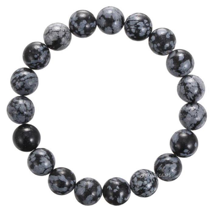 8 MM BEADS SNOWFLAKE OBSIDIAN BRACELET