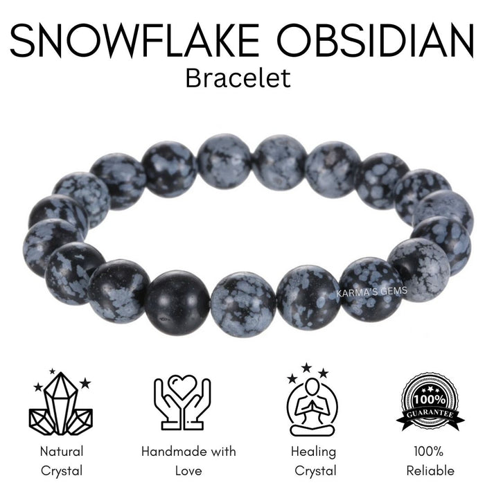 8 MM BEADS SNOWFLAKE OBSIDIAN BRACELET