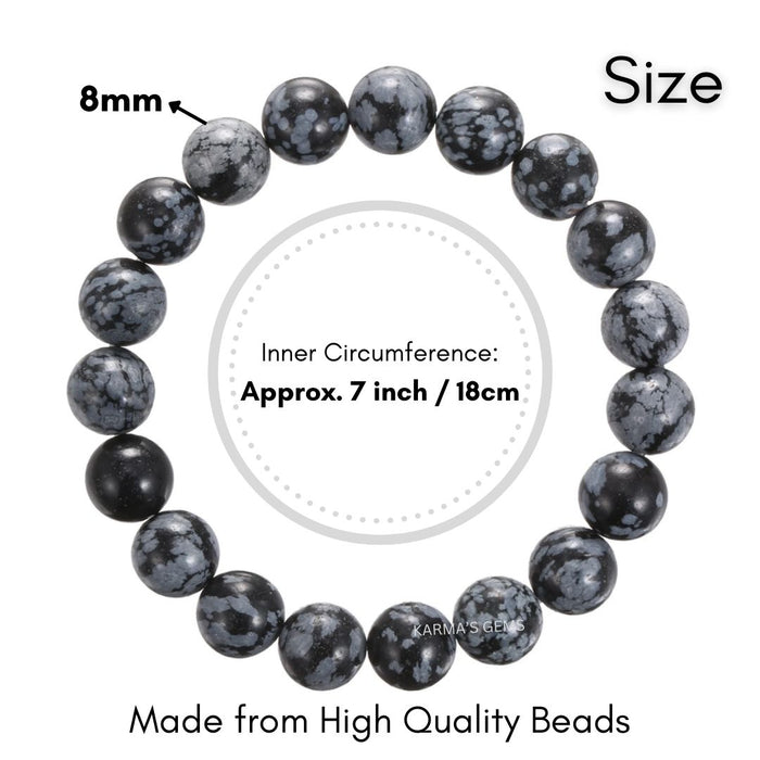 8 MM BEADS SNOWFLAKE OBSIDIAN BRACELET