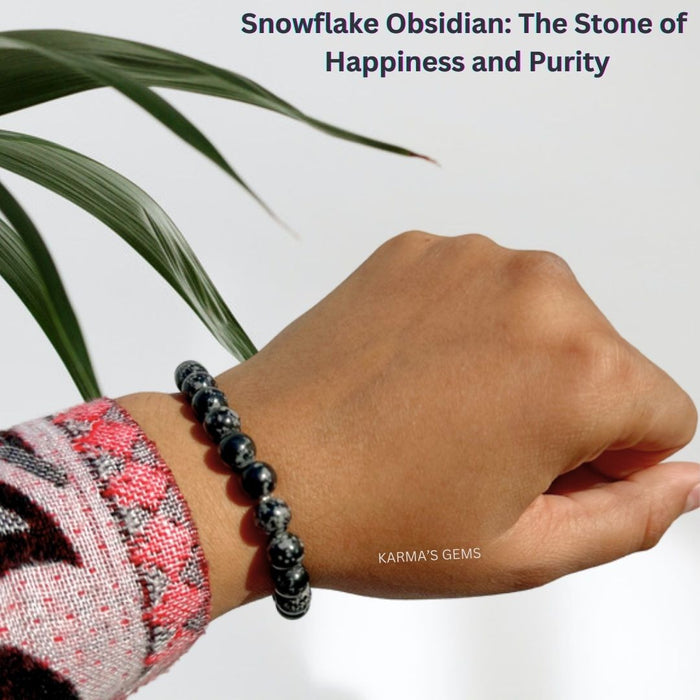 8 MM BEADS SNOWFLAKE OBSIDIAN BRACELET