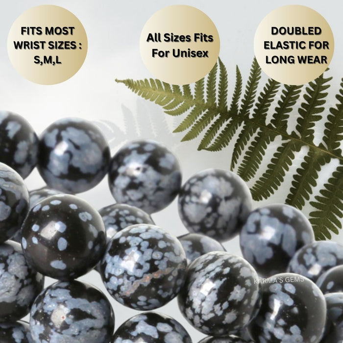 8 MM BEADS SNOWFLAKE OBSIDIAN BRACELET