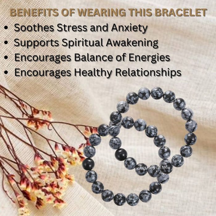 8 MM BEADS SNOWFLAKE OBSIDIAN BRACELET