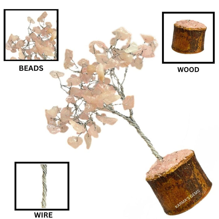100 BEADS ROSE QUARTZ STONE WIRE TREE