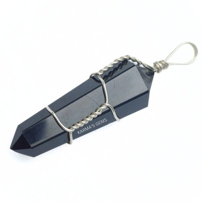 DOUBLE POINT BLACK OBSIDIAN WRAPPED  PENDANT