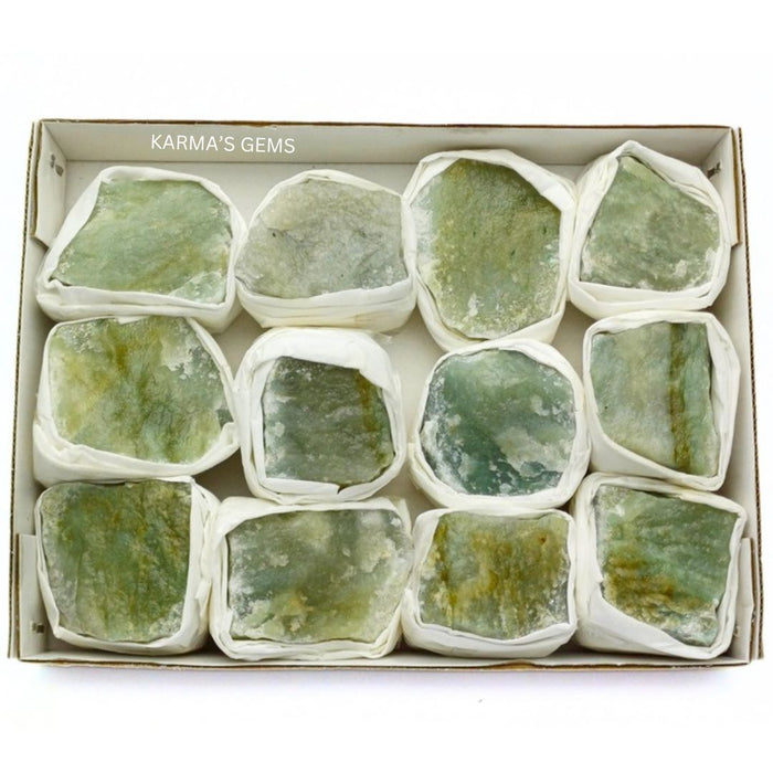 12 PCS FLAT WRAPPED GREEN AVENTURINE ROUGH STONES