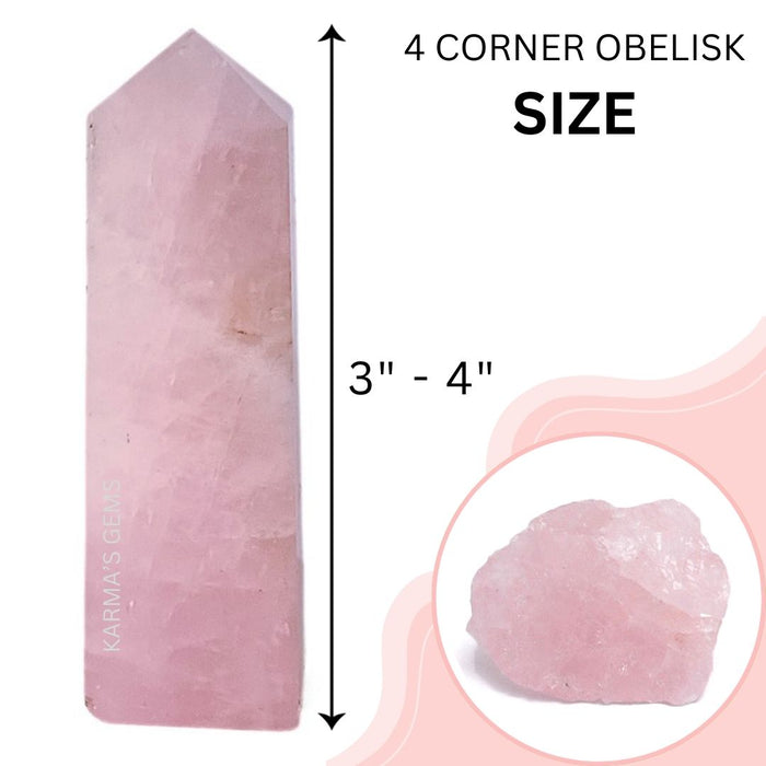 4 CORNER ROSE QUARTZ OBELISK