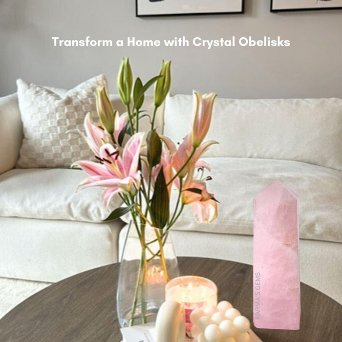 4 CORNER ROSE QUARTZ OBELISK