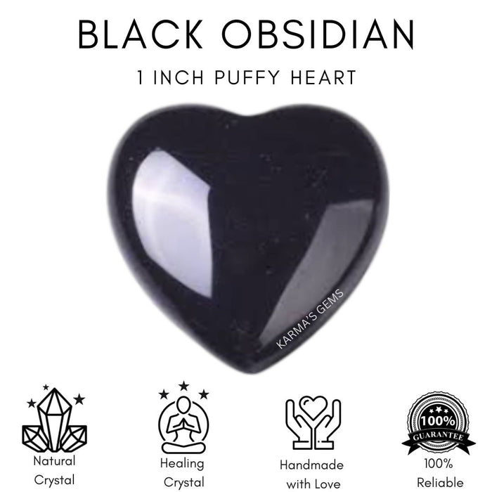 1" BLACK OBSIDIAN PUFFY HEART