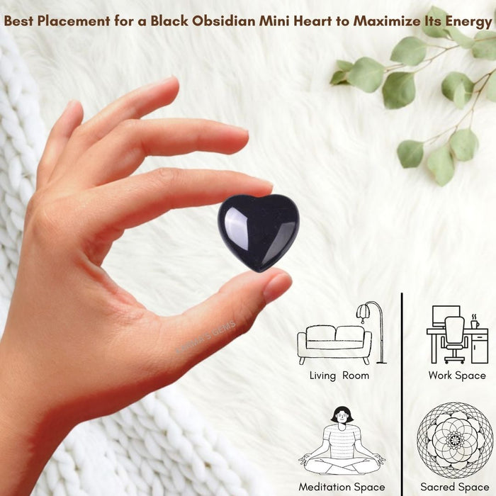 1" BLACK OBSIDIAN PUFFY HEART