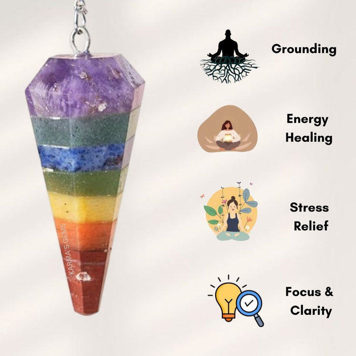 SEVEN CHAKRA STONE DOWSING PENDULUM