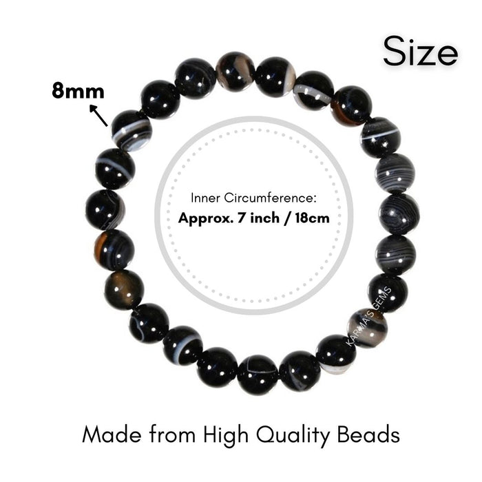 8 MM BEADS BLACK AGATE BRACELET