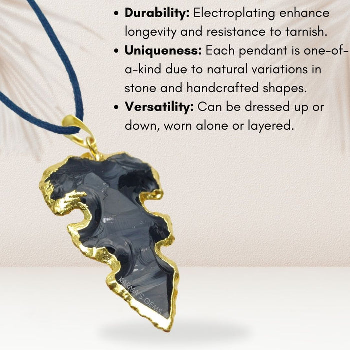 ELECTROPLATED BLACK OBSIDIAN STONE PENDANT