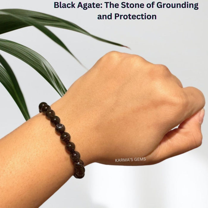 8 MM BEADS BLACK AGATE BRACELET