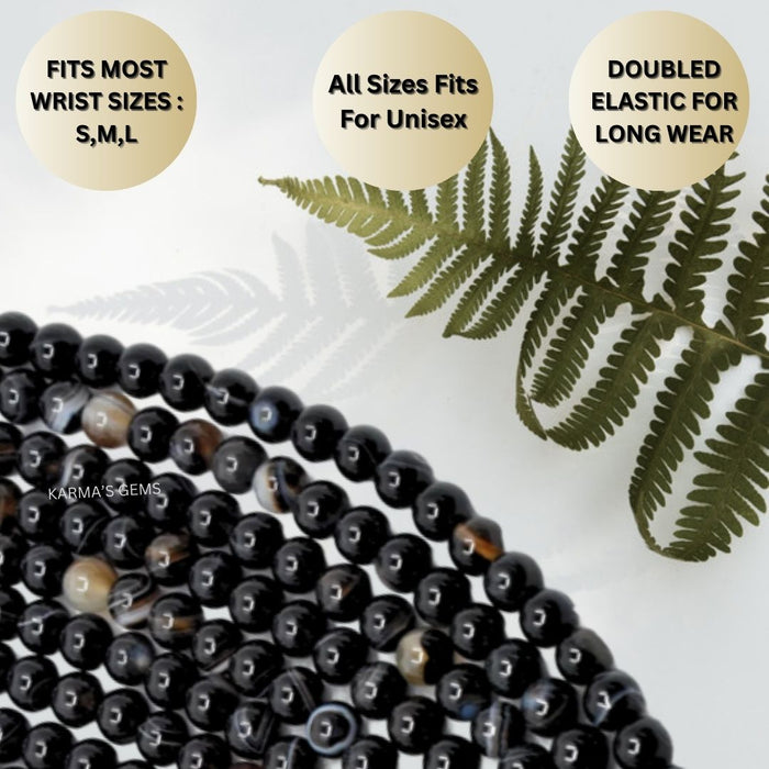 8 MM BEADS BLACK AGATE BRACELET