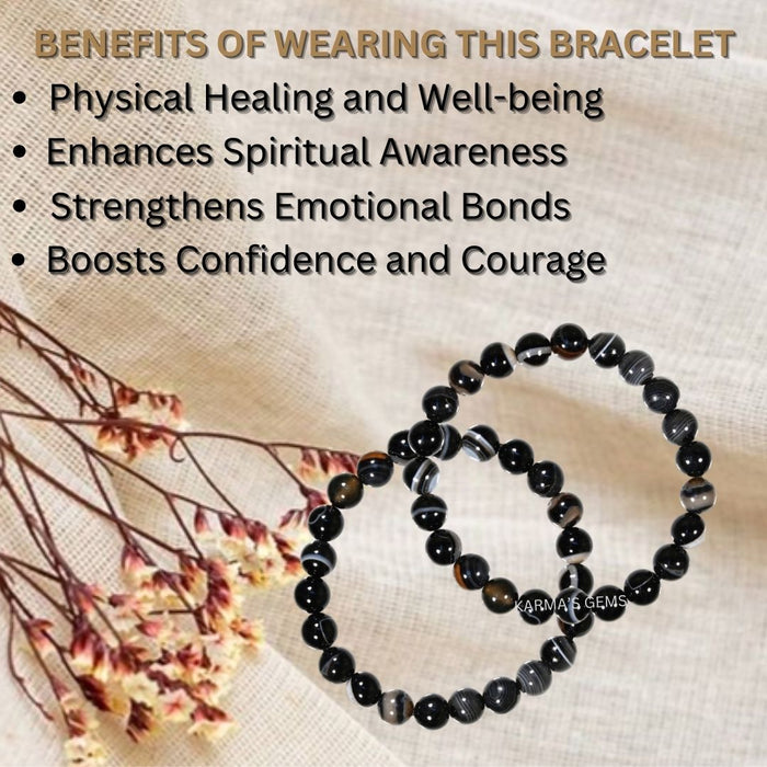 8 MM BEADS BLACK AGATE BRACELET