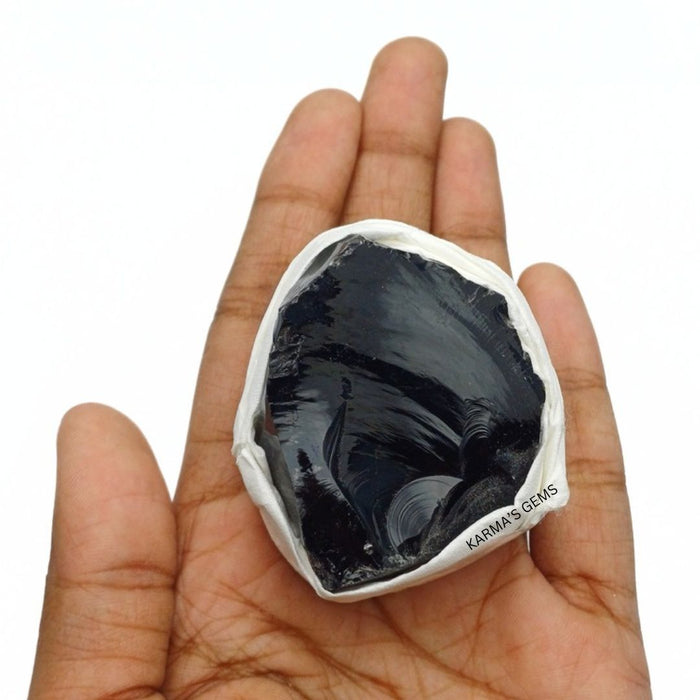 1 PIECE FLAT WRAPPED BLACK OBSIDIAN  ROUGH STONE