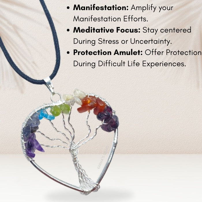 TREE OF LIFE HEART SHAPE SEVEN CHAKRA PENDANT