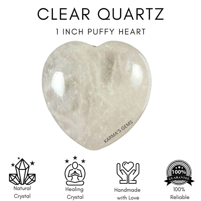 1" CLEAR QUARTZ PUFFY HEART