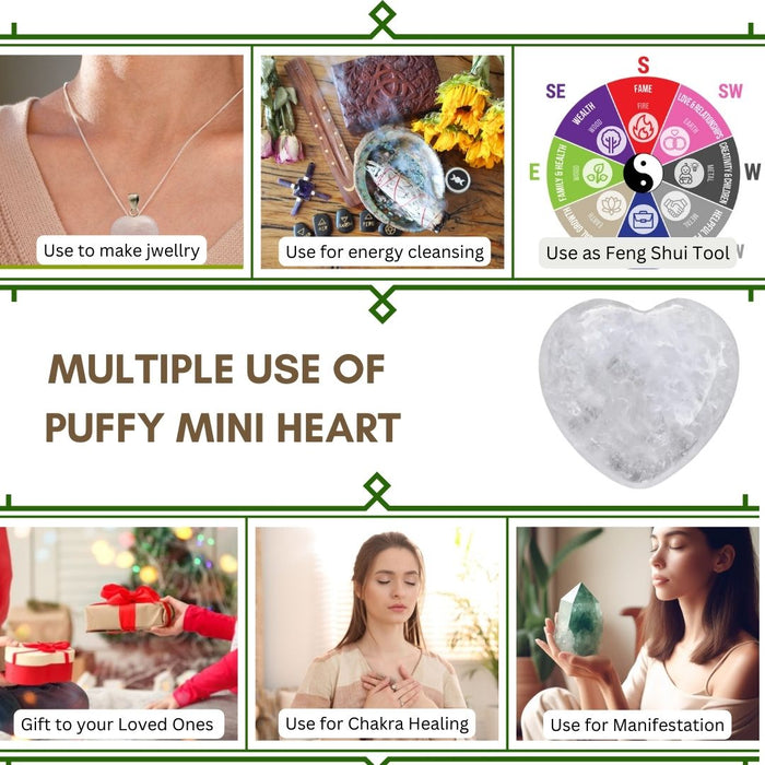 1" CLEAR QUARTZ PUFFY HEART
