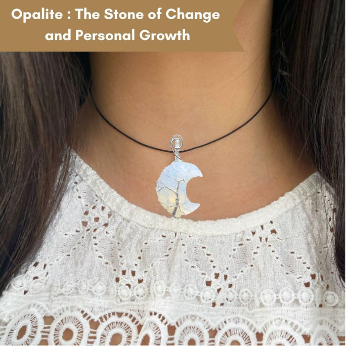 MOON SHAPE OPALITE WRAPPED PENDANT