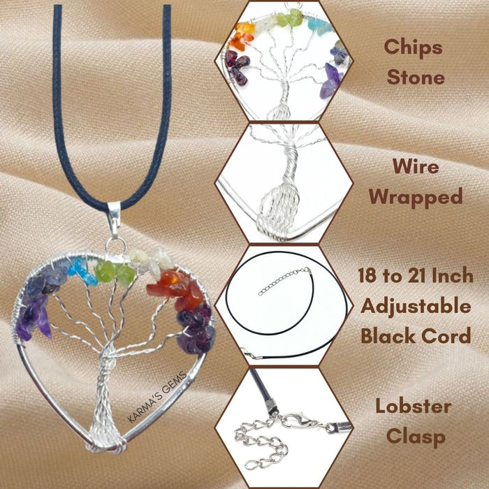 TREE OF LIFE HEART SHAPE SEVEN CHAKRA PENDANT
