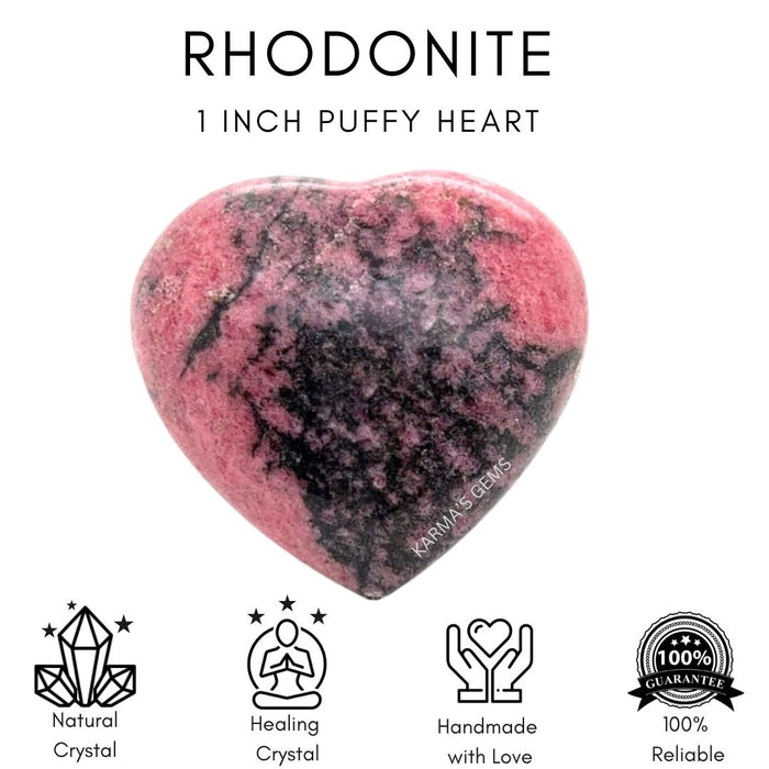 1" RHODONITE PUFFY HEART